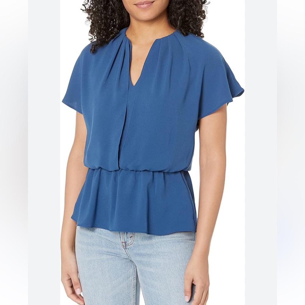 NWOT Trina Turk Sold Out Elegant Denim Blue Peplum Blouse size M